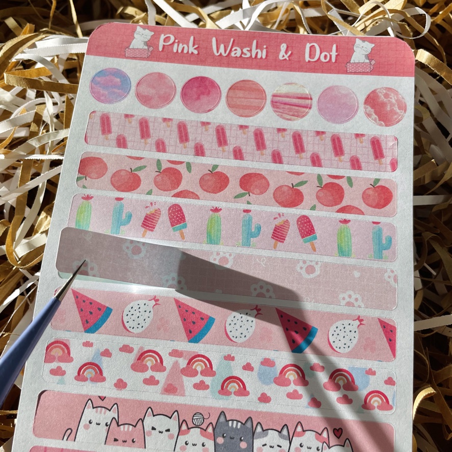 Sticker Pink Washi & Dot - Hình dán trang trí, planner, bullet journal,trang trí sổ, hình dán dễ thương - tiemtaphoacona