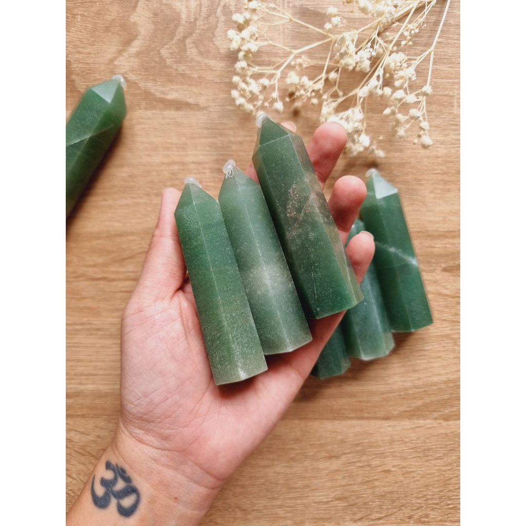 Trụ đá thanh tẩy, đá thach anh Xanh Green Aventurine, đá phong thủy dùng trong Tarot, Reiki, Thiền Định