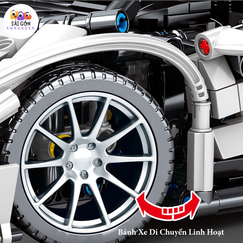 Đồ Chơi Lắp Ráp Kiểu LEGO Siêu Xe Điều Khiển Từ Xa Lamborghini Aventador SVJ White Hologram SEMBO 701945 Với 1337 PCS