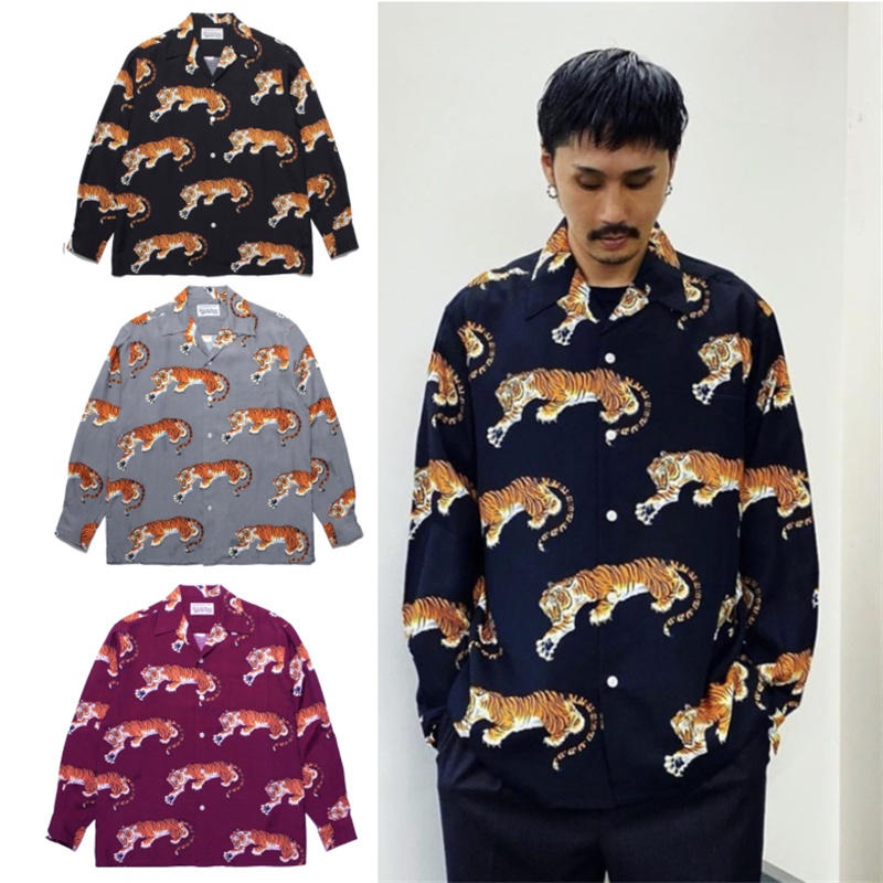 Áo Sơ Mi WACKO MARIA Tay Dài In Hình Hổ Plus Size Cho Nam Và Nữ