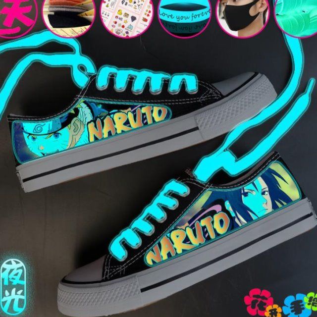 Giày Vải Học Sinh. Giày Thể Thao Canvas Cổ Thấp Dạ Quang Thoáng Khí In Hình Anime Naruto Mùa Thu Cho Nam
