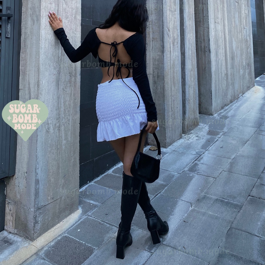 Áo Croptop Nữ Dài Tay Sexy Thiết Kế Chân Váy Ôm Body Nhúm Tôn Dáng Sugarbomb.mode