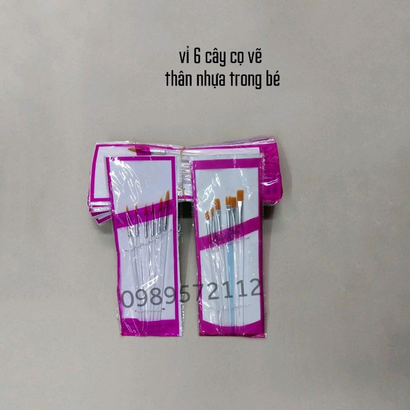 Cọ vẽ,bút lông vẽ thân nhựa trong (vỉ 6 cây)