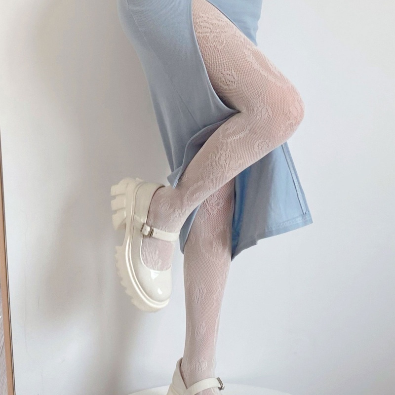 Xiangbao Quần Tất Lưới Họa Tiết Hình Xăm Hoa Trái Tim Phong Cách Hoàng Gia Pháp Cổ Điển Cho Nữ