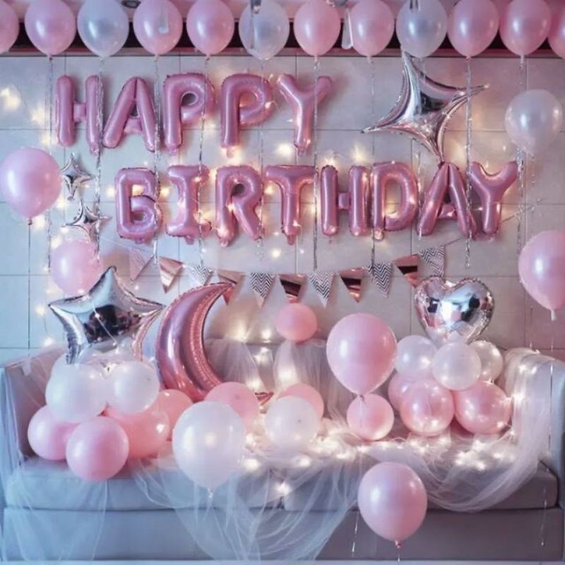 [Hcm-Giá rẻ] Set bóng trang trí sinh nhật Happy Bridthday tone hồng pastel