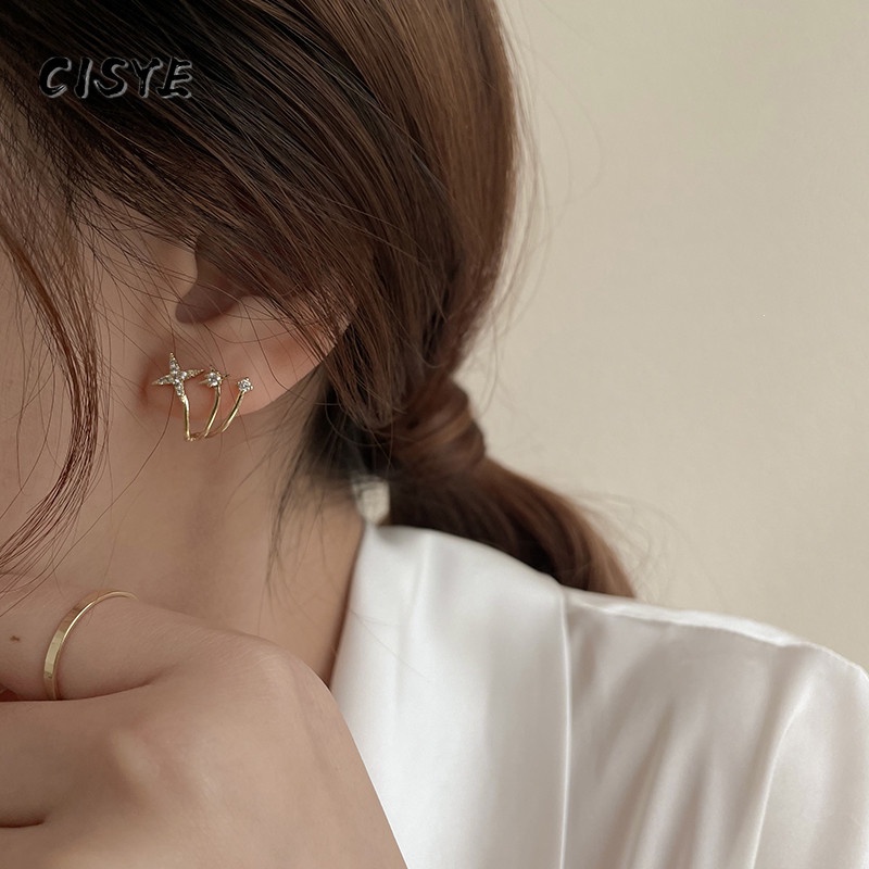 Khuyên tai hình chữ thập/ngôi sao/bướm/chữ thập đơn giản phong cách Hàn Quốc