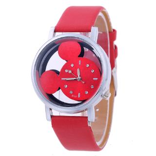 Đồng Hồ Đeo Tay Thạch Anh Cắt Họa Tiết Chuột Mickey Dây Da PU Và Khóa Inox Độc Đáo Thời Trang