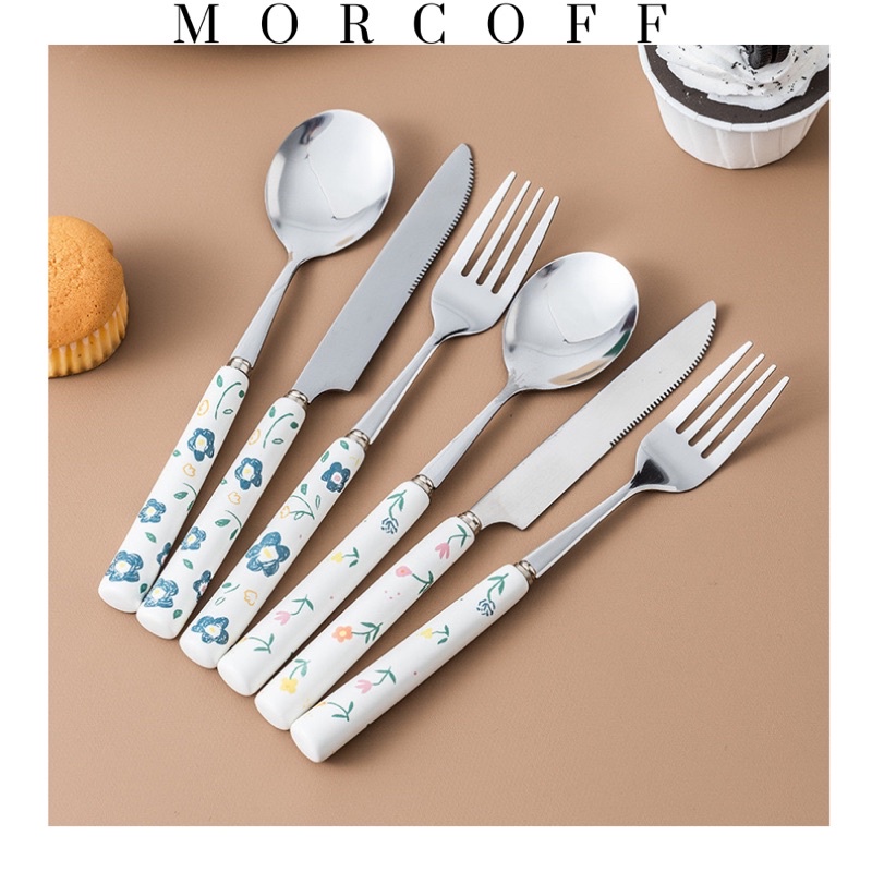 Muỗng nĩa bằng thép không gỉ tay cầm bọc sứ