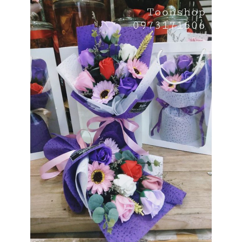 Bó hoa hồng sáp thơm (kèm hướng dương) CỰC ĐẸP