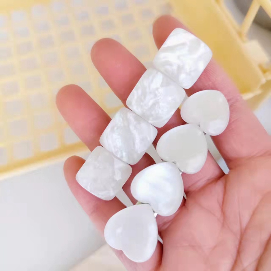 KẸP TÓC MÁI ĐÍNH ĐÁ OPAL NHÂN TẠO TRẮNG TRONG SUỐT HÌNH VUÔNG VÀ TRÁI TIM ĐƠN GIẢN ĐỘC ĐÁO