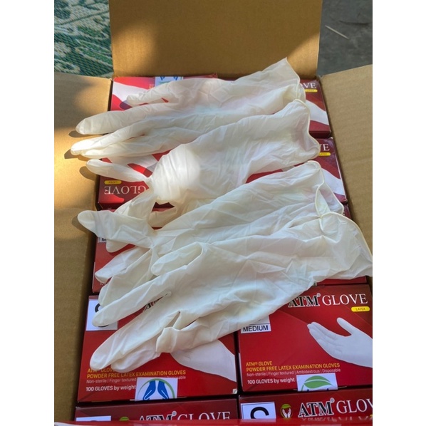 Gang tay y tế Latex ATM Glove, Merufa, Duy hằng - Gang tay cao su đủ loại và kích cỡ, dai và bền đẹp không bột và có bột