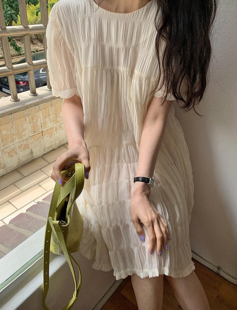 Đầm Tay Phồng Cổ Tròn Xếp Ly Dáng Rộng Thời Trang Sang Trọng 49871