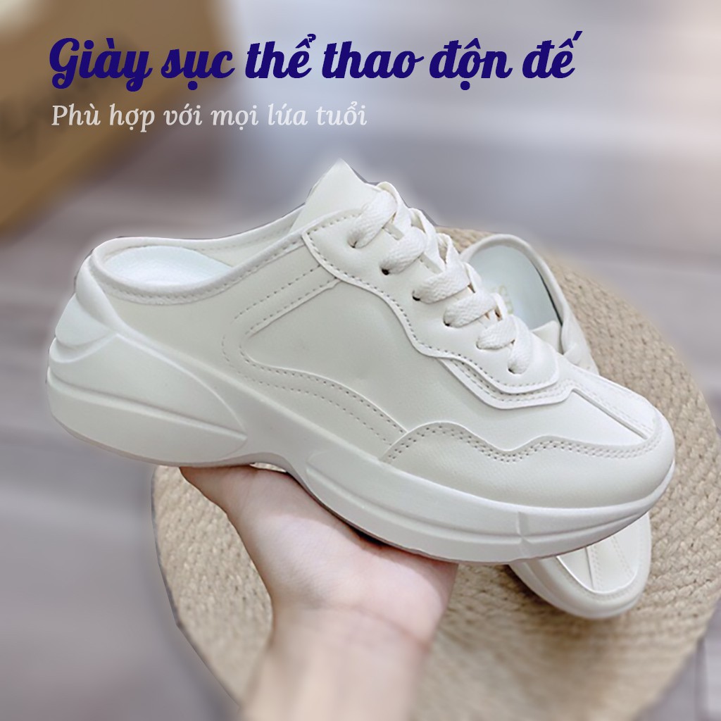 GIÀY SỤC THỂ THAO ULZZANG ĐỘN ĐẾ, sục da phong cách màu be form nhỏ | BigBuy360 - bigbuy360.vn