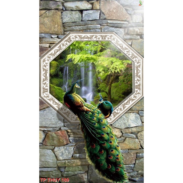 Tranh dán tường 3D phong thủy, thu hút tài lộc, mẫu dọc