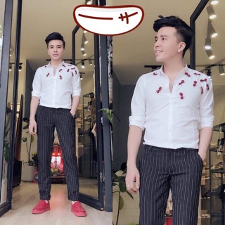 Áo somi nam tay dài hình con kiến. Hàng VNXK!