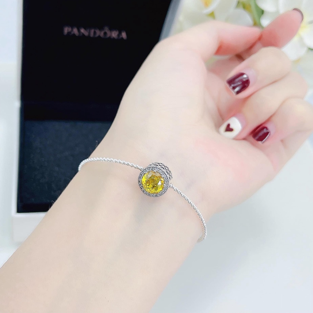 Vòng tay bạc nữ PANSY treo charm kiểu Pandora nhiều màu sang chảnh - Lắc tay bạc ta thật cao cấp