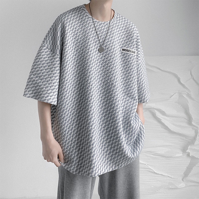 Áo Thun Tay Ngắn Cổ Tròn Họa Tiết Kẻ Sọc Màu Sắc Tương Phản Phong Cách Hàn Quốc Thời Trang Mùa Hè Cho Nam