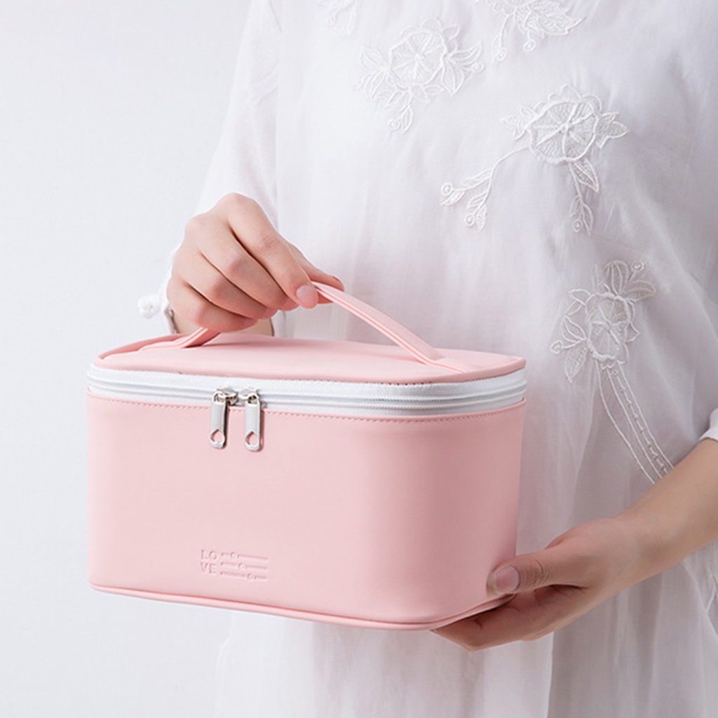 Túi Đựng Đồ Trang Điểm Bằng Da Giả Có Tay Cầm Tiện Dụng Mang Theo Du Lịch