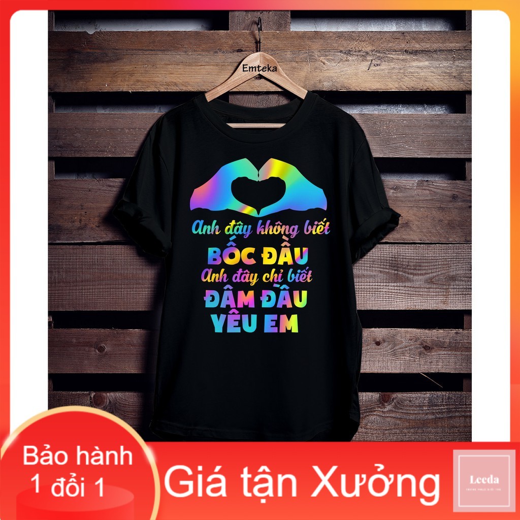 Áo phông phản quang bảy màu đâm đầu yêu em, form rộng tay lỡ chất Cotton freesize cho nam và nữ MODY