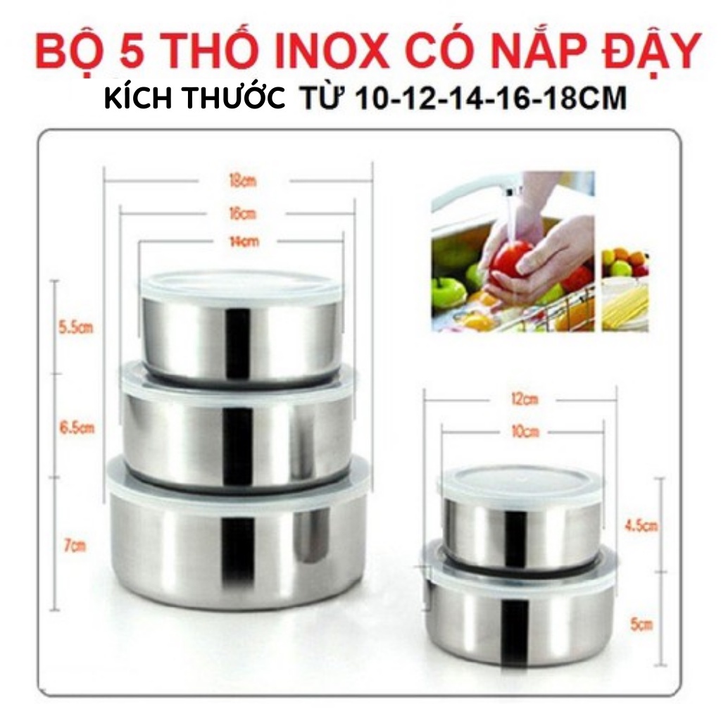 Bộ thố inox 5 món, đựng thực phẩm và cơm cực kì tiện lợi