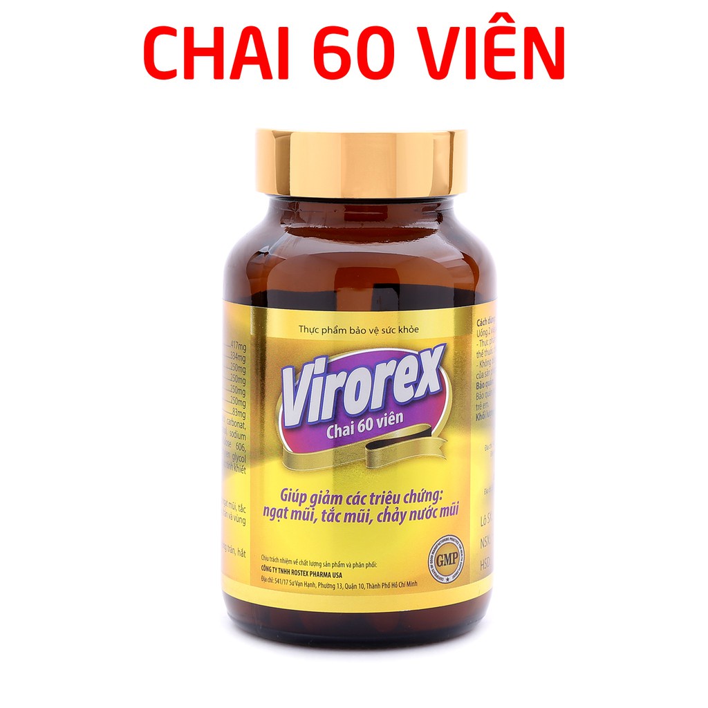 Viên uống VIROREX giảm ngạt mũi, tắc mũi, chảy nước mũi - Hộp 60 viên
