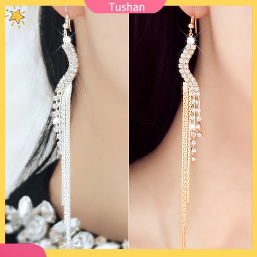 Khuyên tai dáng dài hình chữ S đính đá thời trang nữ thanh lịch