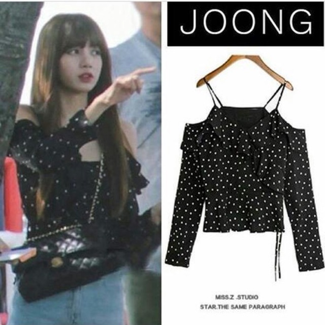 Áo sơ mi croptop chấm bi lisa blackpink