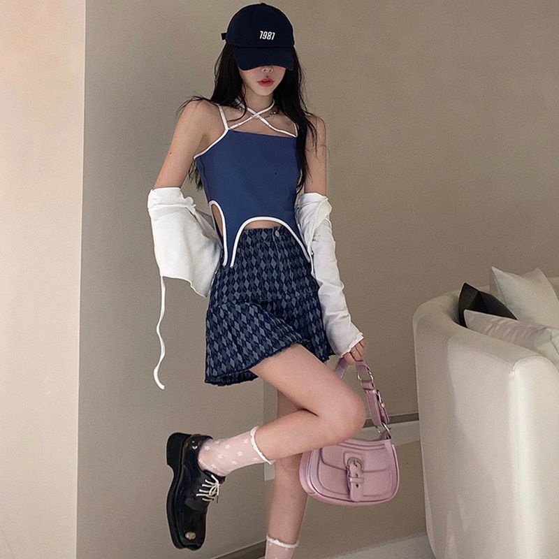 Chân Váy Chữ A Xếp Ly Họa Tiết Sọc Caro Thời Trang Mùa Hè Cho Nữ