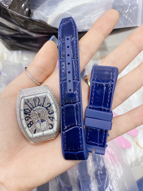 Dây da cao su dành cho đồng hồ franck muller v32 QZ cho nữ Size 20mm x 16mm