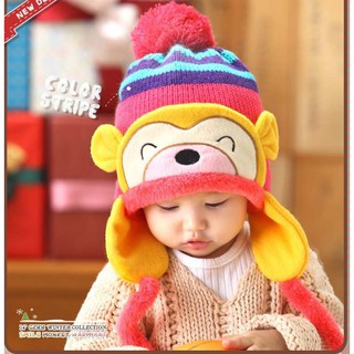 Mũ bịt tai khỉ lót lông cừu ấm cho bé