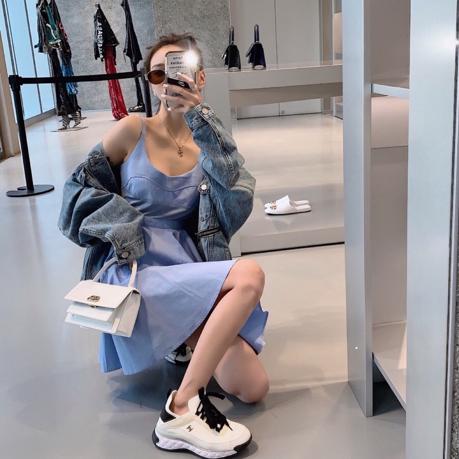 Giày Thể Thao Vải Da Lộn Màu Xám Và Trắng Không Hộp