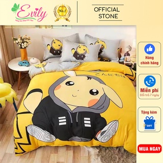 Trọn Bộ Chăn Ga Gối (Set 4) Thương Hiệu 🌸EVILY🌸 Cotton Tynaa MẪU PIKACHU VANG.Siêu Cute.Nhiều Mẫu Cho Bé Yêu Lựa Chọn