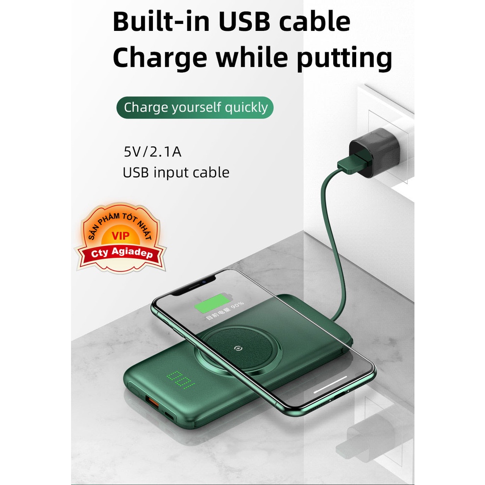 Pin sạc dự phòng AGD SuperPower 10000MAh - 20000MAh Không Dây Di Động Powerbank 4 Cáp cho mọi loại điện thoại
