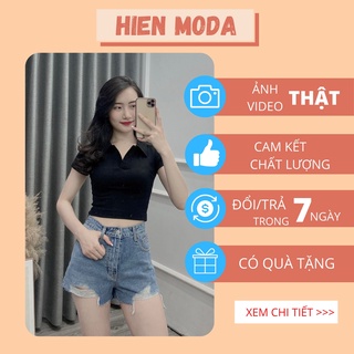 Áo thun Croptop nữ ngắn tay , áo thun ôm cổ bẻ phong cách Hàn Quốc