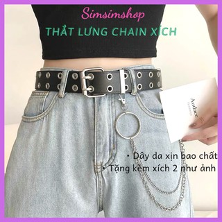 Thắt lưng xích mặt Vuông nhiều 2 hàng lỗ Tặng kèm xích 2 mẫu TL007 - Dây nịt Unisex Nam Nữ bản to kèm dây xích treo