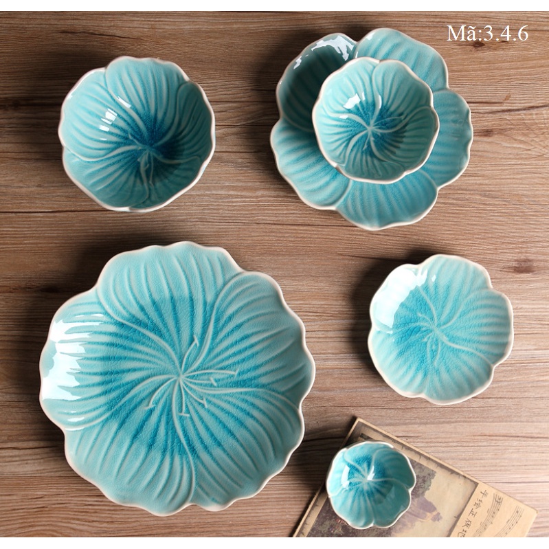 Đĩa đựng đồ ăn hình hoa sakura hồng và xanh, dĩa sứ phong cách Nhật độc đáo: 3.4.6