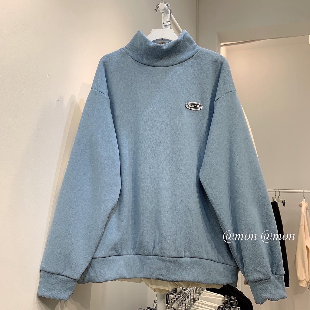 210713 Áo sweater cổ 3 phân nỉ tăm lót nhung dày ấm, áo nỉ nữ cổ cao ulzzang