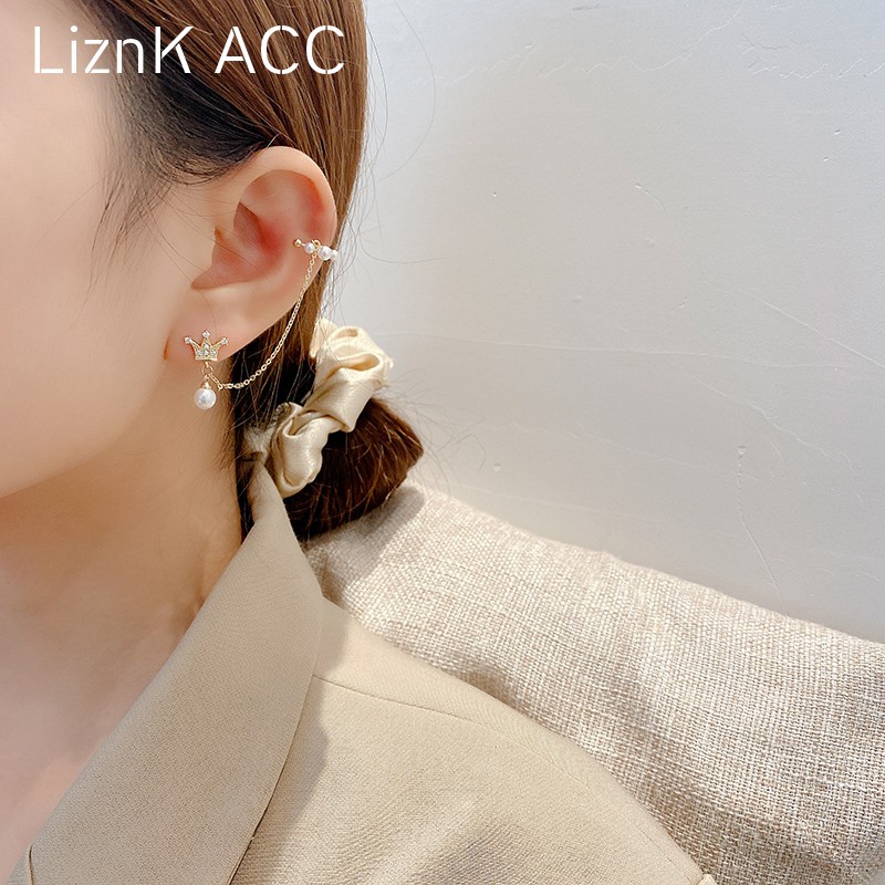 Một Mảnh Bông Tai Dạng Kẹp Xương Cá Đính Ngọc Trai Đơn Giản Chất Lượng Cao Cá Tính Phong Cách Hàn Quốc