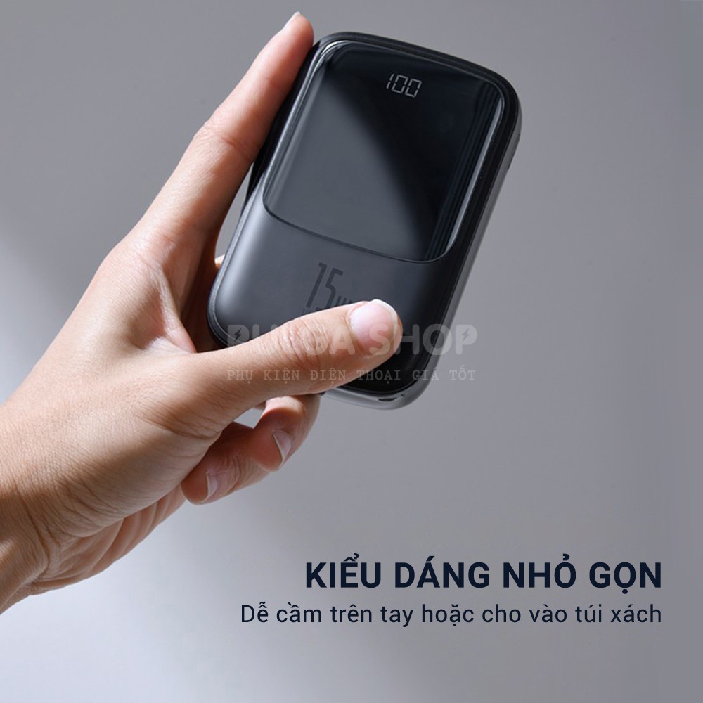 Pin Sạc Dự Phòng 10000mAh Baseus Tích Hợp Cáp Sạc iPhone Hỗ Trợ Sạc Nhanh 3A - Thiết Kế Nhỏ Gọn - Chính Hãng