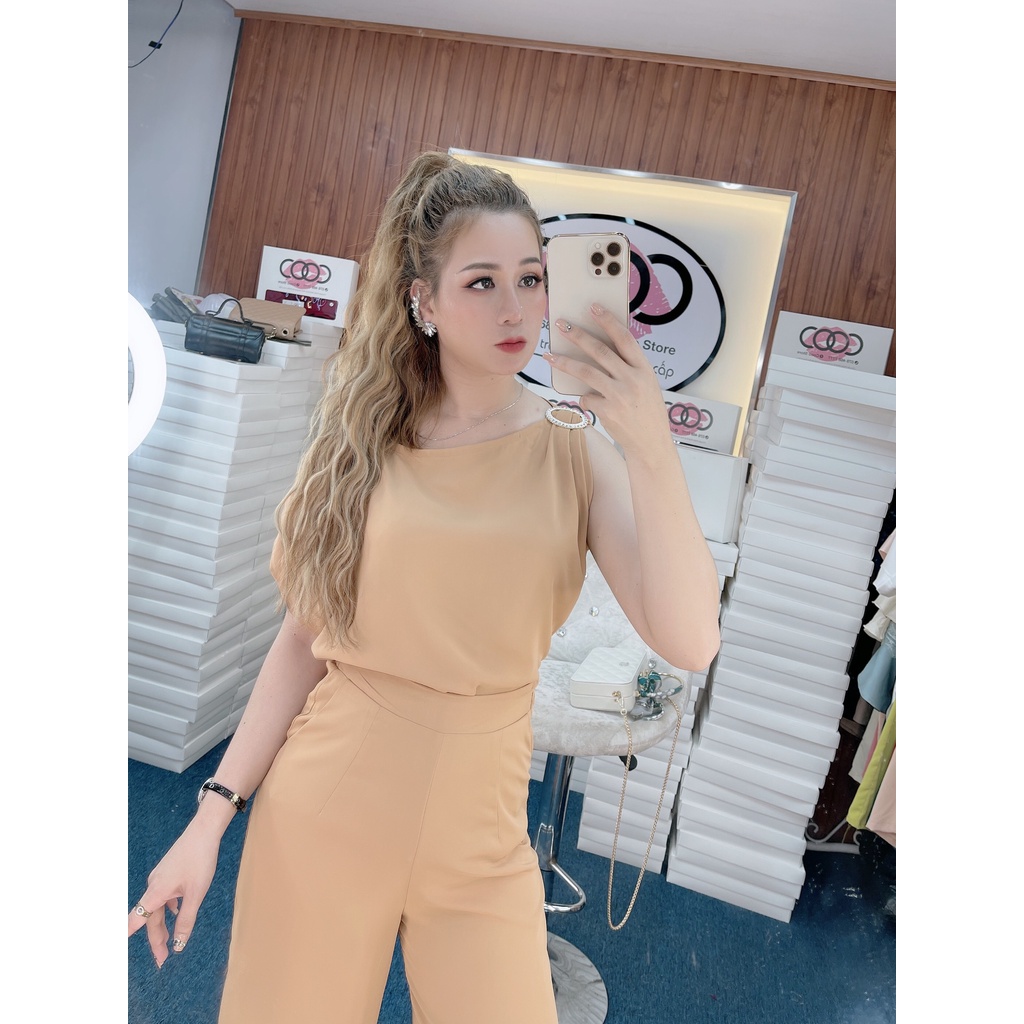 Bộ Quần Áo Nguyên Set Khoen Vai Ống Suông Màu Vàng Đen Xanh Nude Hàng Hiệu Form Dáng Chuẩn Thoải Mái Sành Điệu | BigBuy360 - bigbuy360.vn