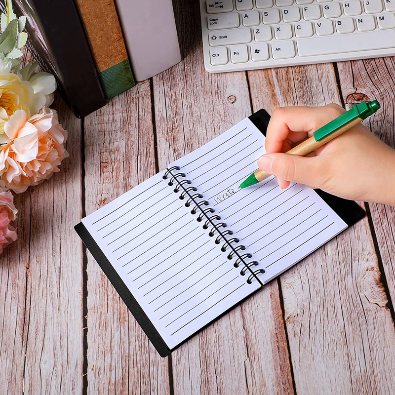 Bộ 8 Sổ Tay Bìa Giấy Kraft Họa Tiết Xoắn Ốc Kèm Bút Đứng Đánh Dấu Ghi Chú Nhiều Màu