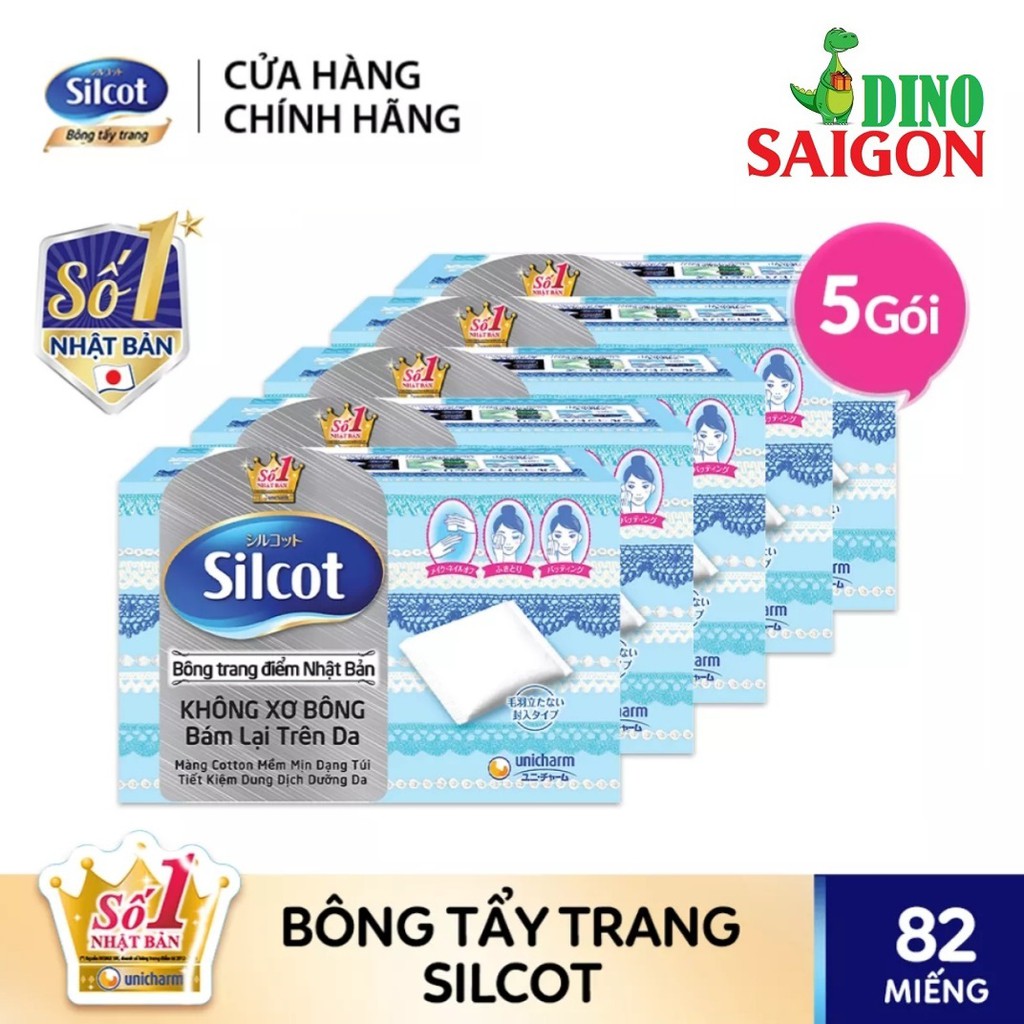 Combo 5 hộp Bông tẩy trang (bông trang điểm) Silcot 82 miếng/hộp