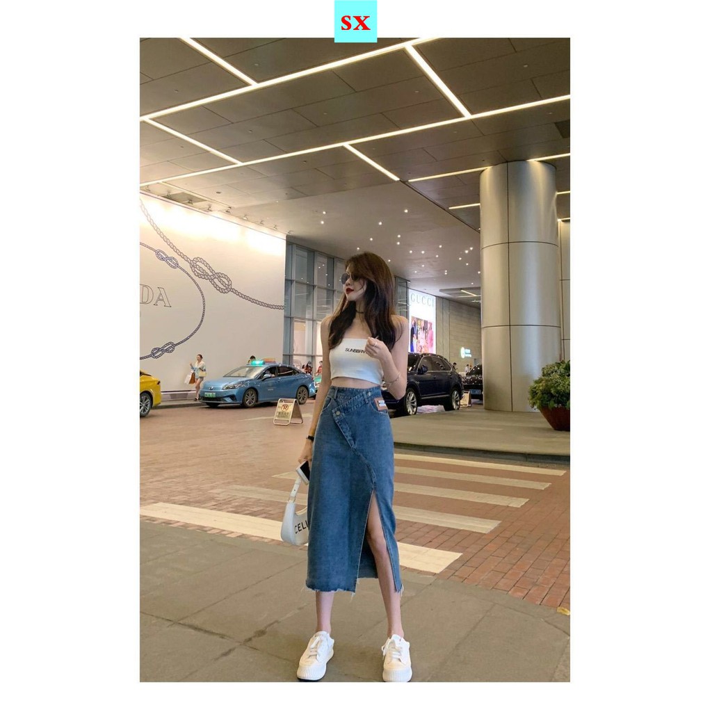 Chân Váy Jean Dài Lưng Cao Dáng Chữ A Thời Trang Mùa Hè Hàng Mới Dành Cho Bạn Nữ 2021