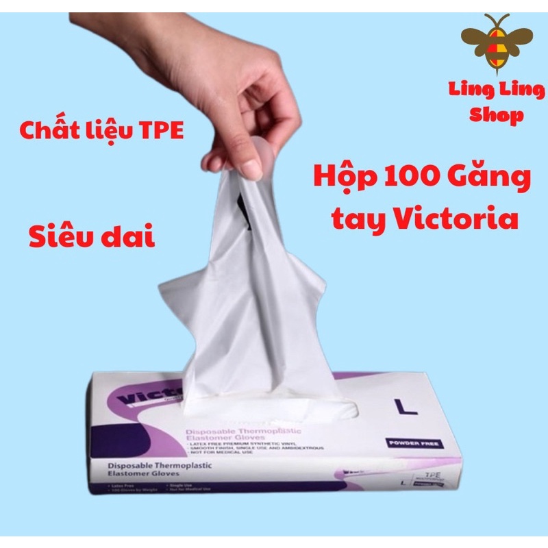 Hộp 100 Găng Tay Victoria Bay Chất Liệu TPE, Bao Tay Cao Su Rửa Bát Làm Bếp Vệ Sinh Siêu Dai Không Mùi Không Bột Cao Cấp