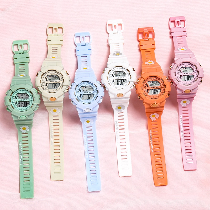 Đồng Hồ Điện Tử Thể Thao Nam Nữ UNISEX AOSUN TD4 Dây In Hình Hoa Cúc Hot Trend