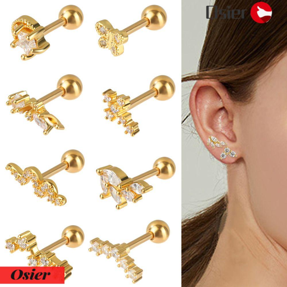 Osier✿ Khuyên Tai Thời Trang Cá Tính|Dây Chuyền Toàn Thân Nhiều Màu Sắc Kiểu Đan Chéo Đính Hoa Vương Miện Mặt Trăng Trái Tim Cho Nữ