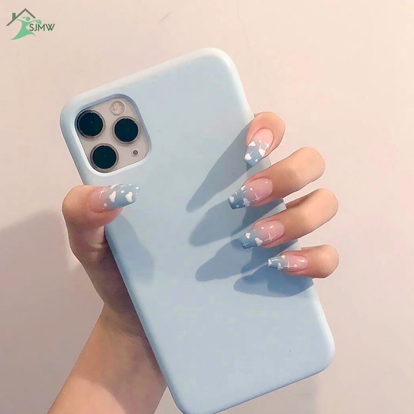 Set 24 Móng Tay Giả Dáng Dài Màu Xanh Dương Mây Xanh Thời Trang Cho Nữ