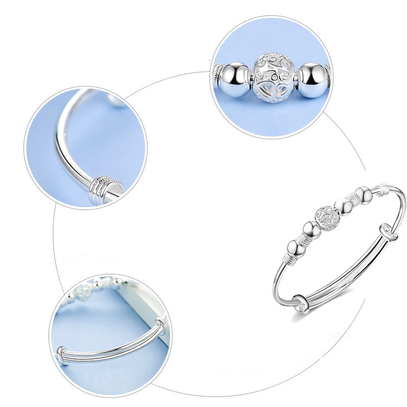 Vòng Tay Xâu Hạt May Mắn Màu Bạc Đơn Giản Có Thể Điều Chỉnh Độ Dài Thời Trang