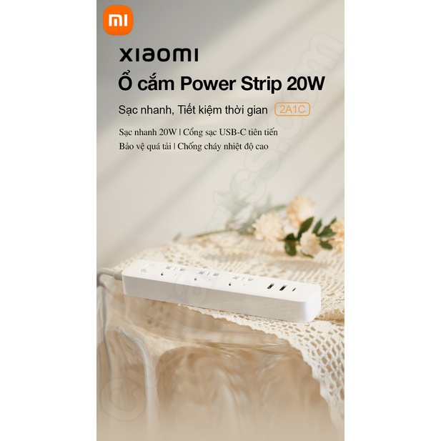 Ổ điện Xiaomi Power Strip tích hợp 3 cổng USB sạc nhanh 2.0, thích hợp tất cả các loại chân cắm