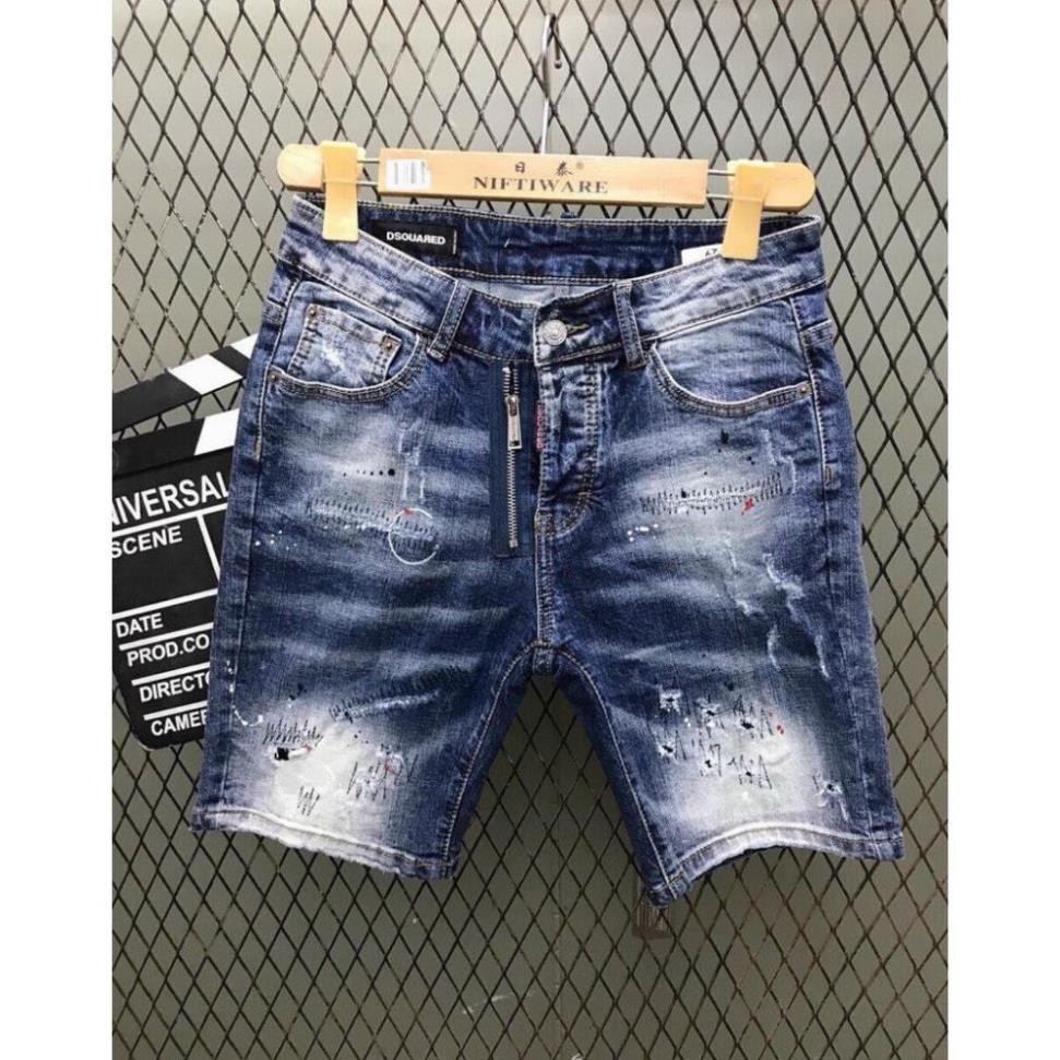 Quần short jean nam, quần bò nam ngắn, quần lửng nam, quần sọt nam màu xanh rách vẫy sơn đẹp 2021 QJNA0004 Đẹp ་